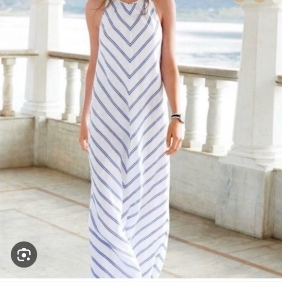 J. Crew Dresses & Skirts - J. Crew White Maxi Dress with Blue Chevron Stripes
